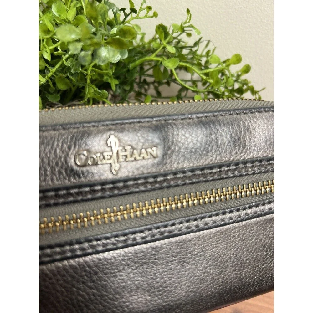 Cole Haan Women’s Silver Bronze Zip Around Leather Wristlet Wallet